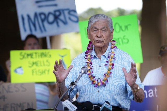 Governor George Ariyoshi Fishing Means Food rally held at the Capitol Rotunda. 26 july 2016