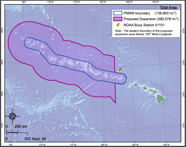 This map shows the expansion area around the Northwestern Hawaiian Islands.