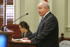 Hawaii State Supreme Court oral arguments. Attorney Eric Seitz representing the Sierra Club and Sen Clayton Hee petitioners vs. DR Horton-Schuler Homes, The Land Use commission, Office of Planning and Dept of Planning and Permitting .  25 june 2015. photograph Cory Lum/Civil Beat