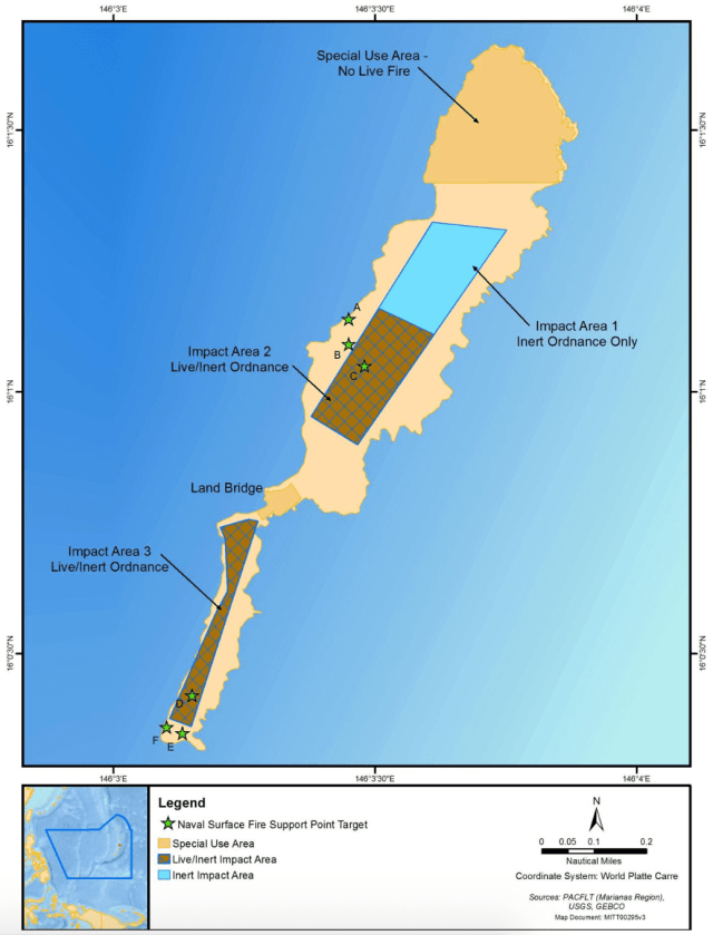 This map shows where the military is training on Farallon de Medinilla.