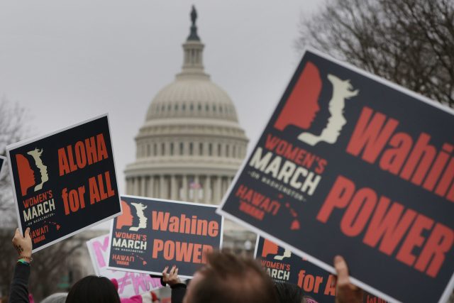 Hawaii marchers head towards The Mall via near the US Capitol building. 2017 Womens March Washington DC. 21 jan 2017