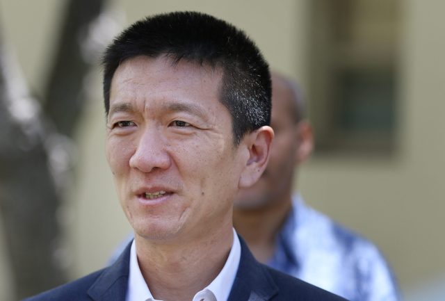 Attorney General Doug Chin speaks to media addressing the 9th Circuit of Appeals defeat of Trump's travel ban. 12 june 2017