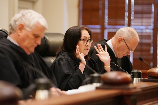 Hawaii State Supreme Court Associate Justice Sabrina McKenna questions attorney’s during oral arguments Civil Beat vs city. 1 june 2017. photograph by Cory Lum/Civil Beat