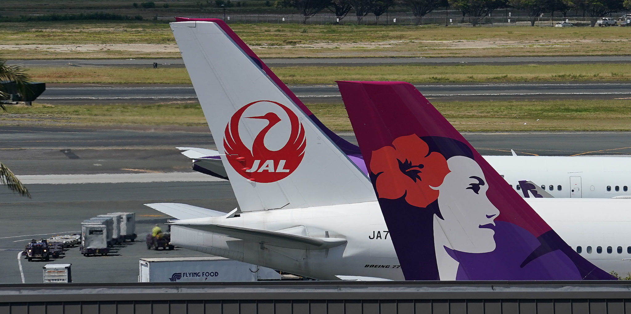 JAL Japan Airlines and Hawaiian Airlines at Daniel Inouye Airport. Honolulu International Airport. 5 june 2017