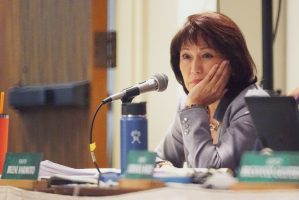 WAM Senator Donna Mercado Kim listens to HART officials testimony during legislature extended session held at the Capitol auditorium.