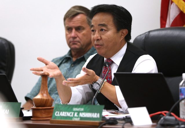 Sen Glenn Wakai chair lambasts HTA Director George Szigeti during a recent joint senate committee hearing.
