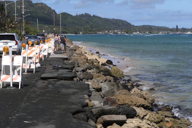 Damaged Road being reclaimed by Ocean in Hauula.