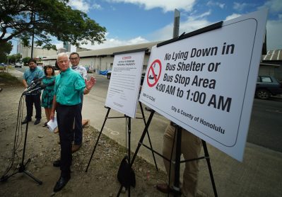 Mayor Krik Caldwell announces new homeless law/ordinances during press conference held in Kakaako.