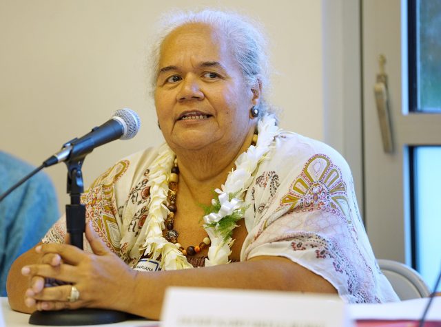OHA Candidate Leone Kalima speaks during forum held at the Windward Community College campus.