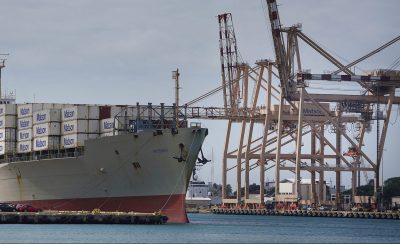 Honolulu Harbor Matson Shipping with container ship Matsonia. Preparedness.