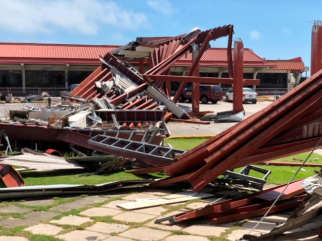Damage at Saipan's airport is shown after Super Typhoon Yutu hit the U.S. Commonwealth of the Northern Mariana Islands, Friday, Oct. 26, 2018, in Garapan, Saipan. Residents of the U.S. territory are preparing for months without electricity or running water after the islands were slammed Thursday with the strongest storm to hit any part of the U.S. this year. (AP Photo/Dean Sensui)