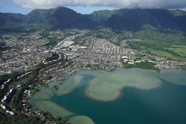 Kaneohe Bay Kaneohe Windward Oahu aerial.