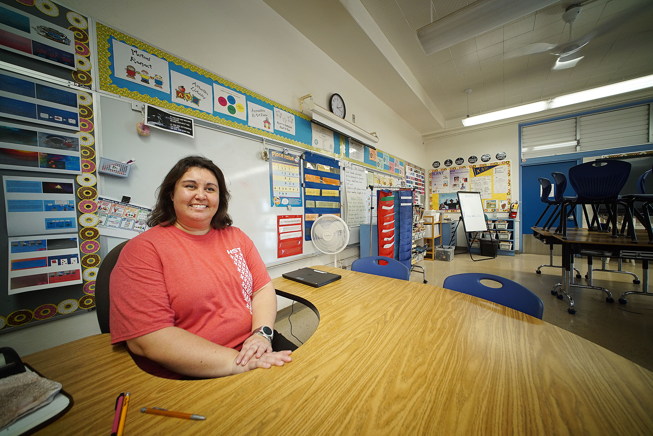 Pearl Harbor Kai Elementary 6th grade teacher Leilani Frazier in her classroom after school.