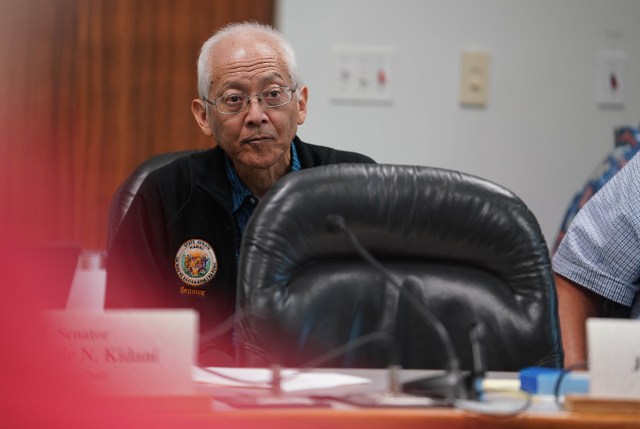 Senator Breene Harimoto listens to UH VP Budget Finance Kalbert Young during preliminary meeting on UH budget held at Capitol room 211.