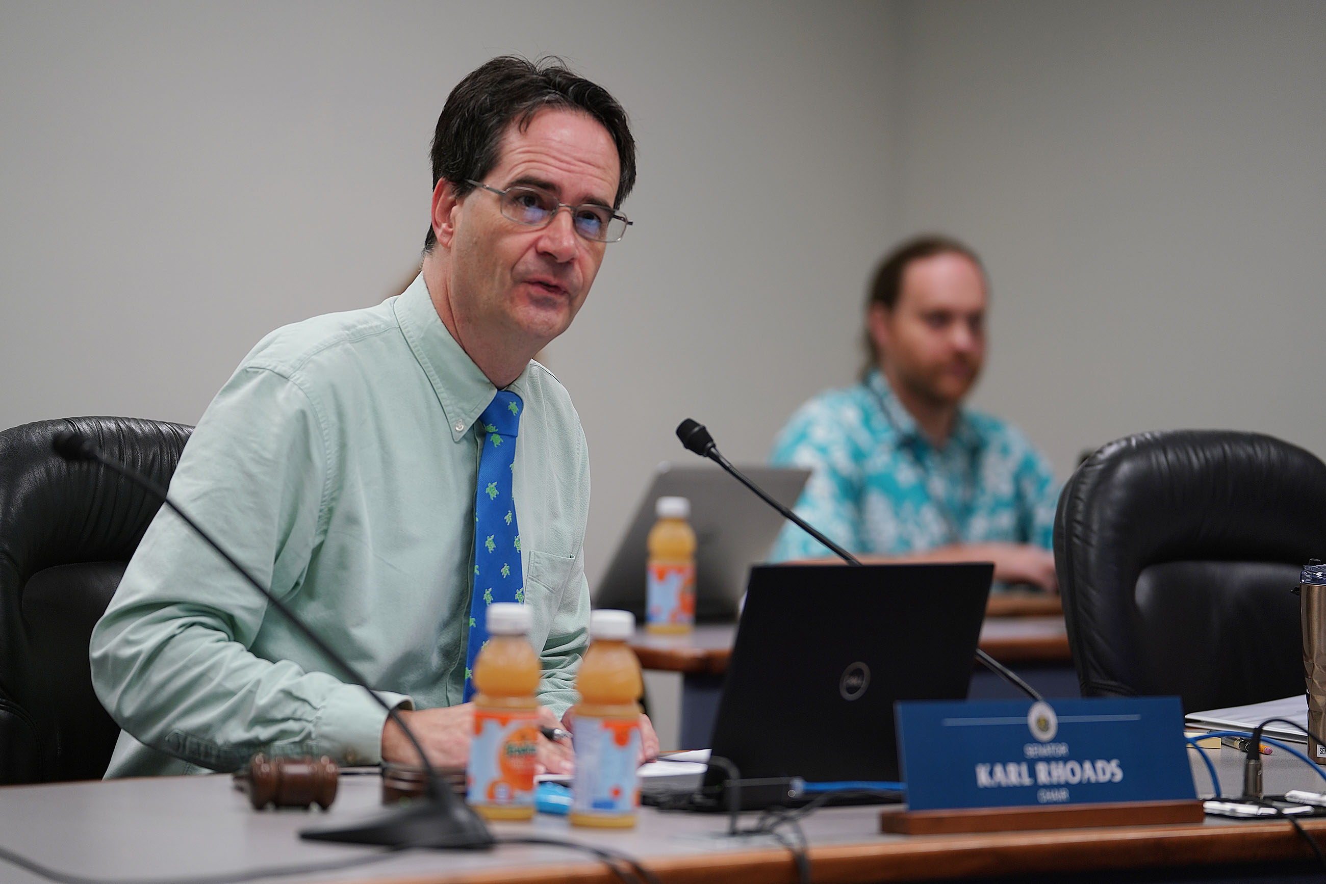 Senator Karl Rhoads during recreational marijuana hearing.