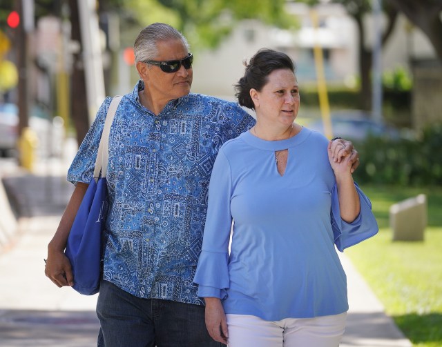 Former deputy city prosecutor Katherine Kealoha with Louis Kealoha arrives at the Federal Court house.