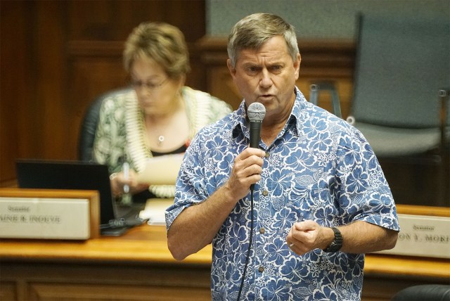 Senator Gil Riviere speaks in opposition to the AirBnB bill.