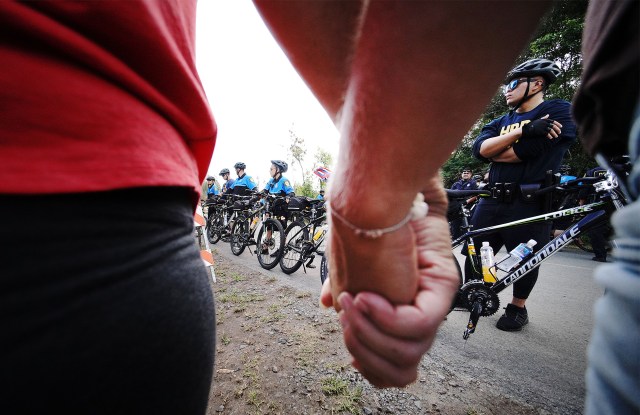 Sherwood Forest Supporters gather after supporters were arrested by HPD.
