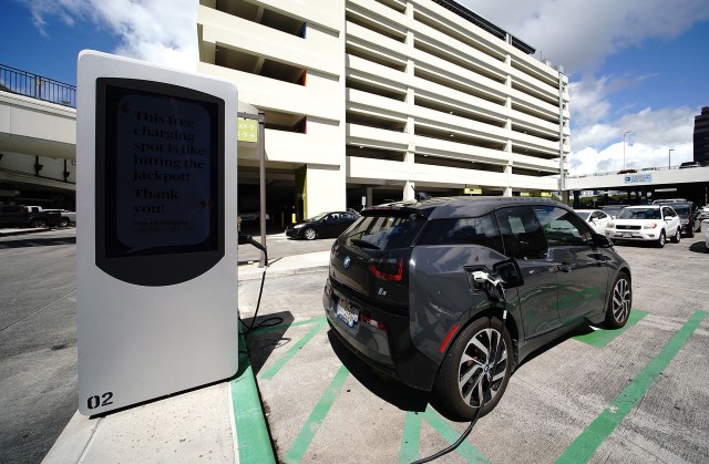 Electric Car Charging station at Ala Moana Shopping Center.