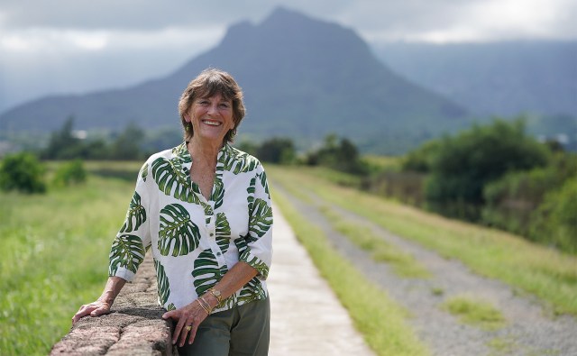 Diane Harding from the Outdoor Circle stands along the Kawainui Marsh.