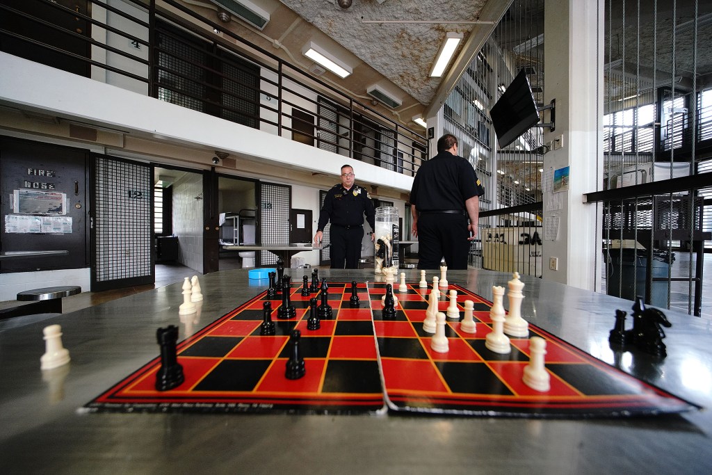 Halawa Correctional Facility tour with chess game, as we entered, all inmates were corralled back to their cells and a chess game was left unfinished.