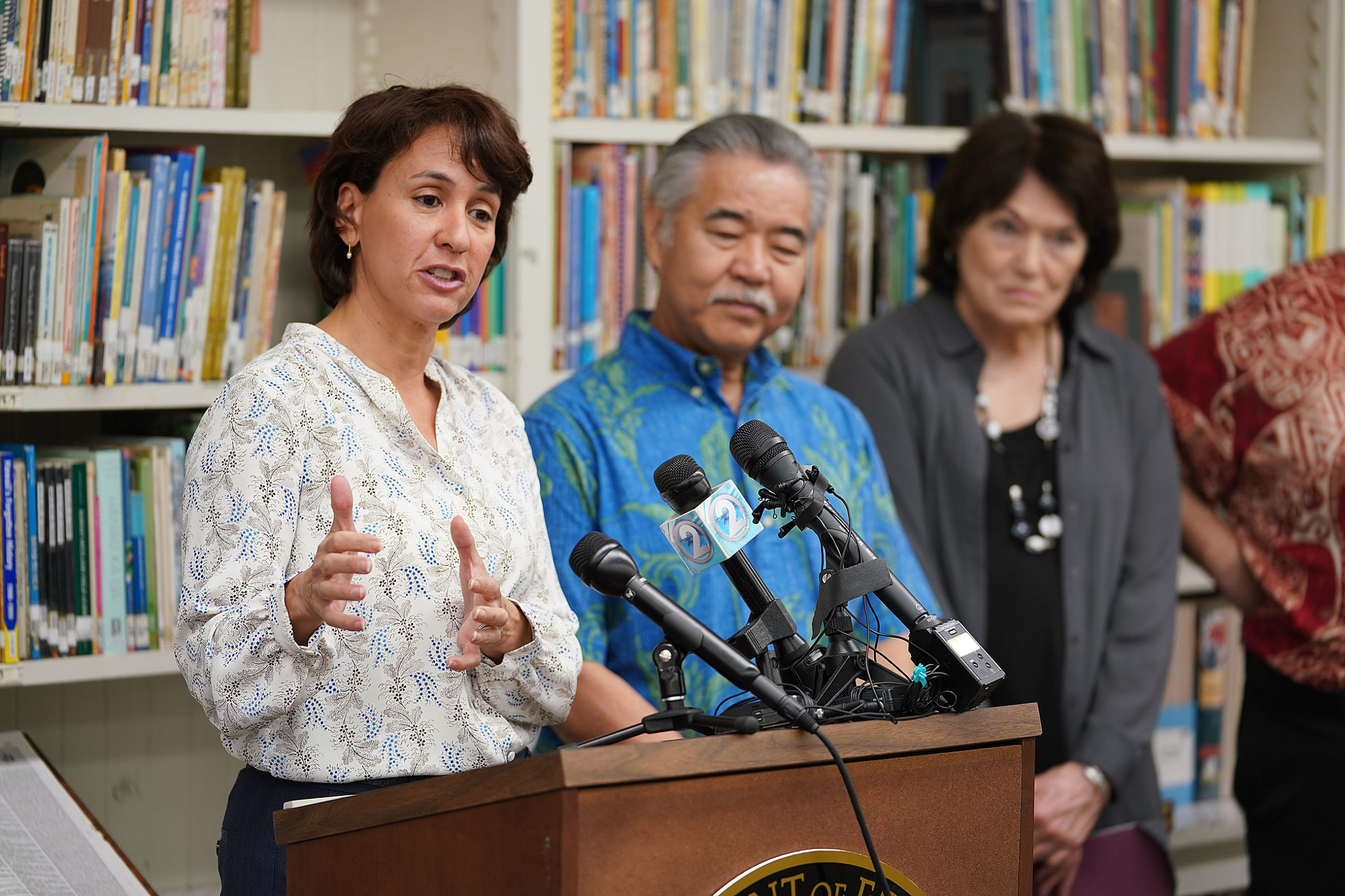 Dept of Education Superintendent Christina Kishimoto during press conference on pay increases for special needs teachers.