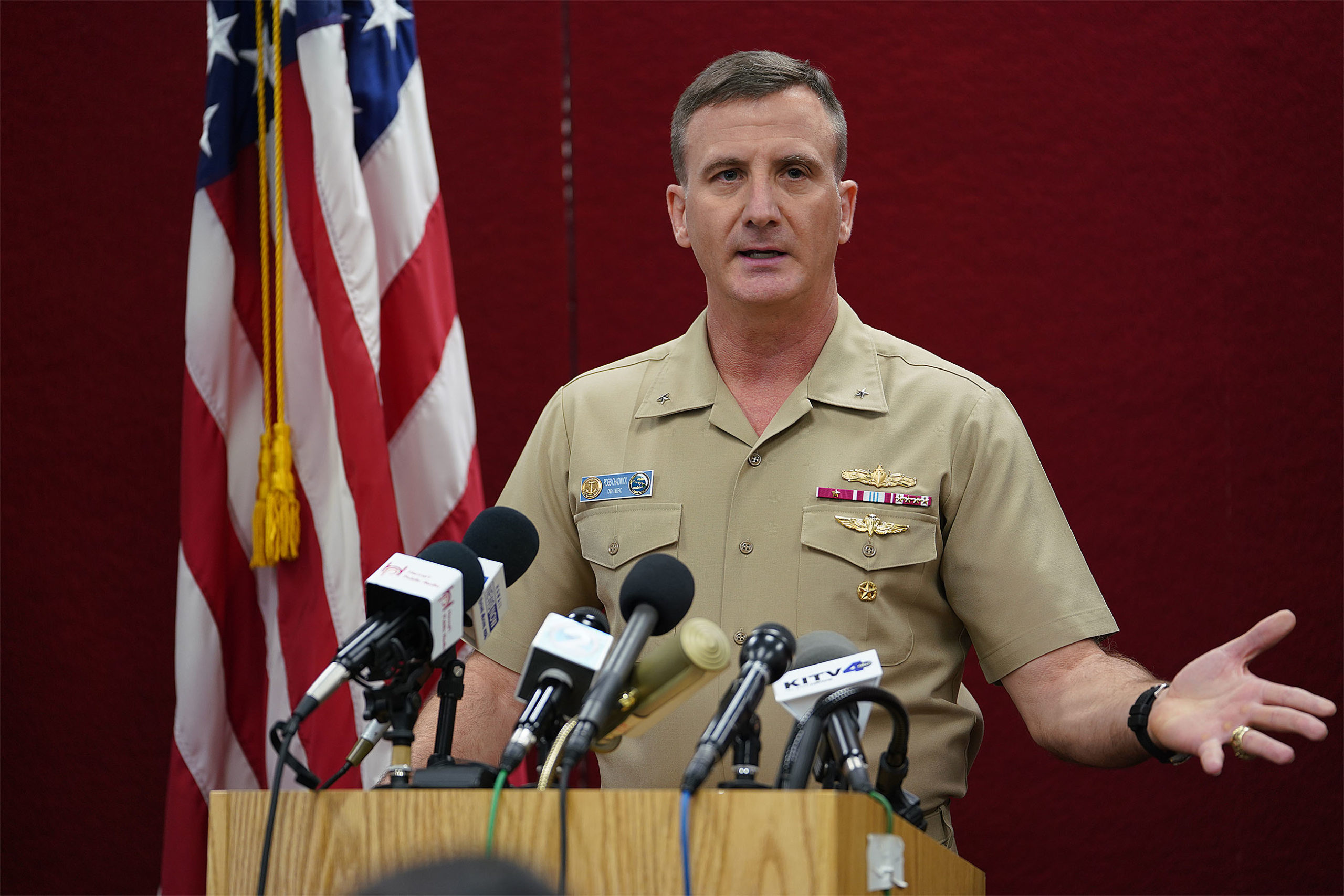 US Navy Rear Admiral Robert Chadwick addressed 2 questions and press conference was over.