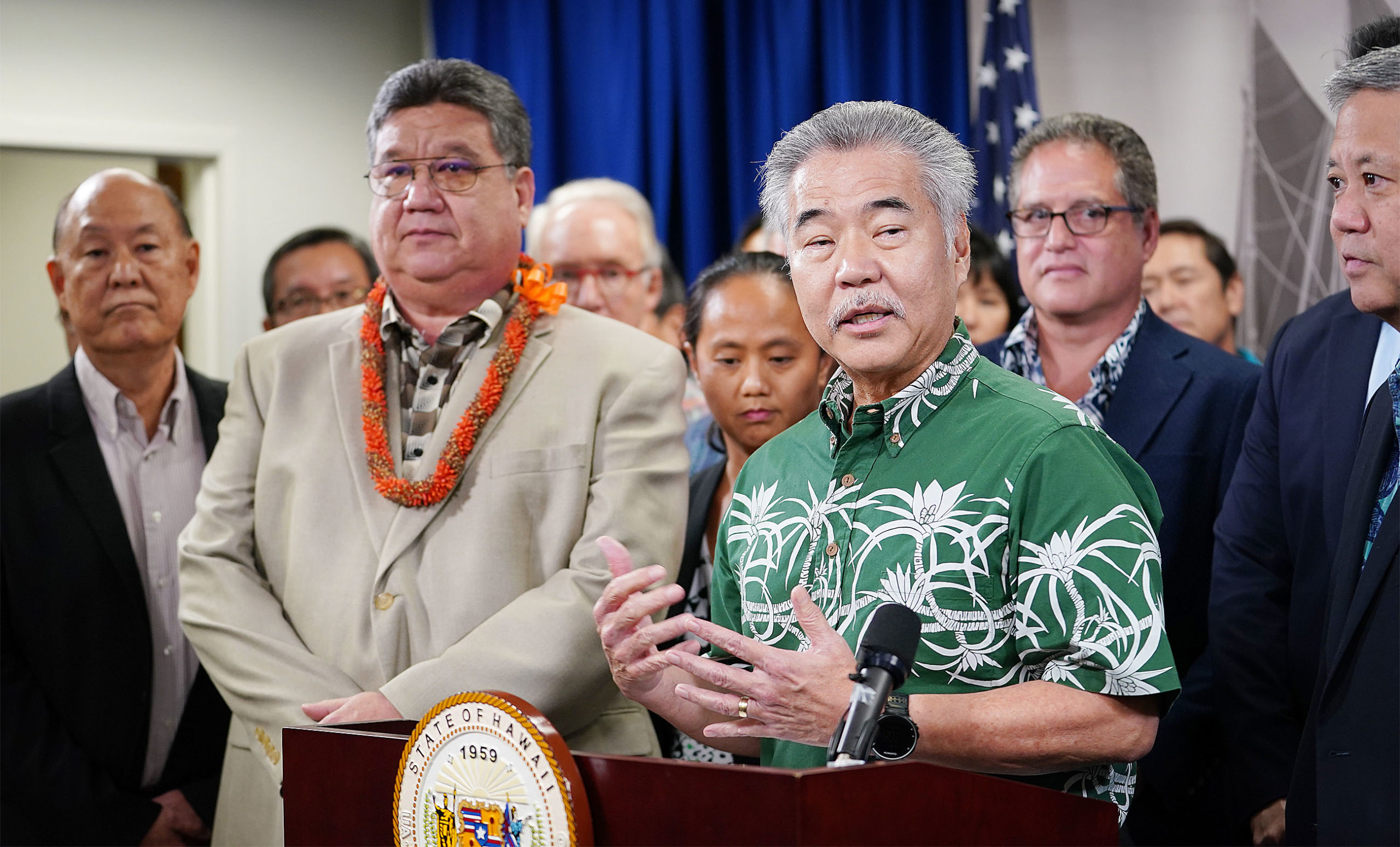 Governor David Ige speaks during joint House Senate press conference held at Capitol room 445.