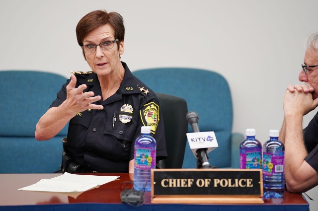 HPD Chief of Police Susan Ballard at the police commission meeting.