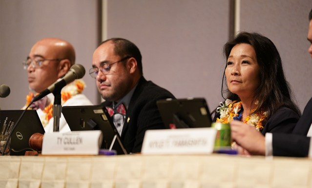Mayors speak to Finance Committee Chairs WAM Senator Donovan Dela Cruz and Rep Sylvia Luke.