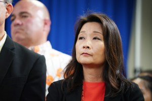 Representative Sylvia Luke during 2020 joint press conference.