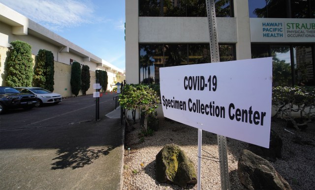 Drive thru COVID 19 Specimen Collection Center at Straub Hospital.
