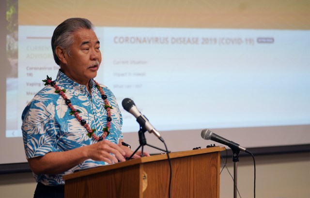 Governor David Ige at the Department of Health Public Health Environmental Laboratories on Coronavirus COVID-19.