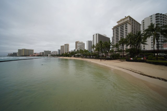 Waikiki Beach empty. 2020