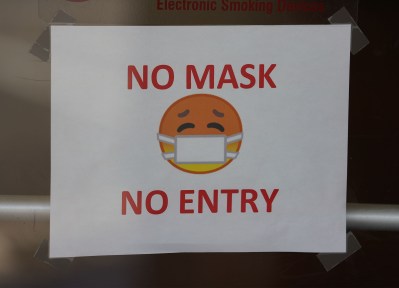 Department of Health building sign ‘No Mask no entry’ during Coronavirus pandemic. May 5, 2020