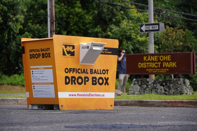 Primary Election Official Ballot drop box located at Kaneohe District park.