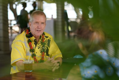 Steve Alm candidate for Honolulu Prosecutor is interviewed at Barefoot Cafe.