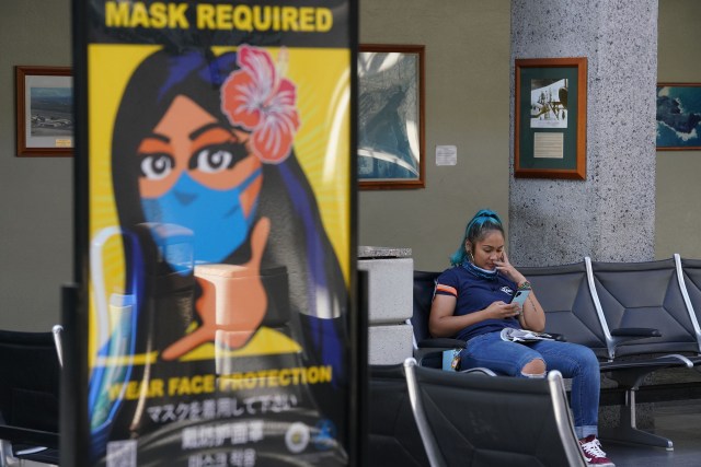 Sign at the Daniel K. Inouye International Airport ‘Mask Required’. September 18, 2020