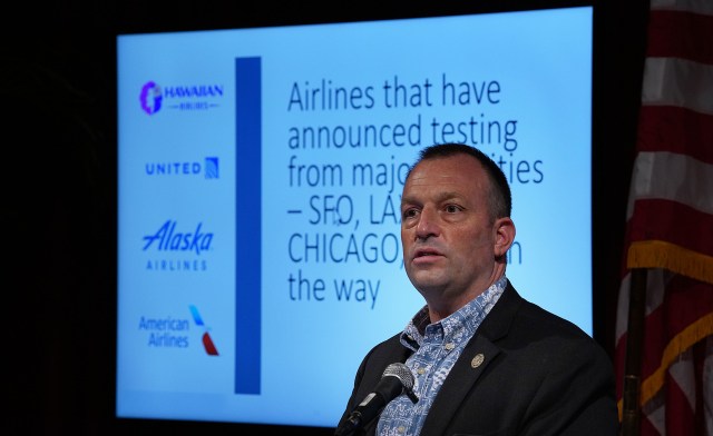 Lt Governor Josh Green discusses COVID-19 testing with partners before passengers are allowed to arrive in Hawaii from October 15, 2020