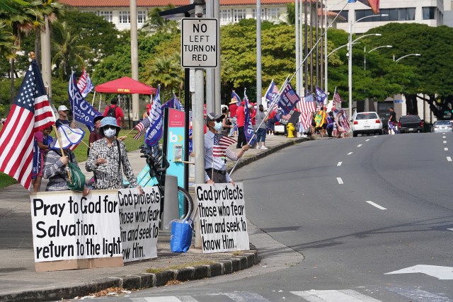 Trump supporters line King Street near the Capitol. January 6, 2021