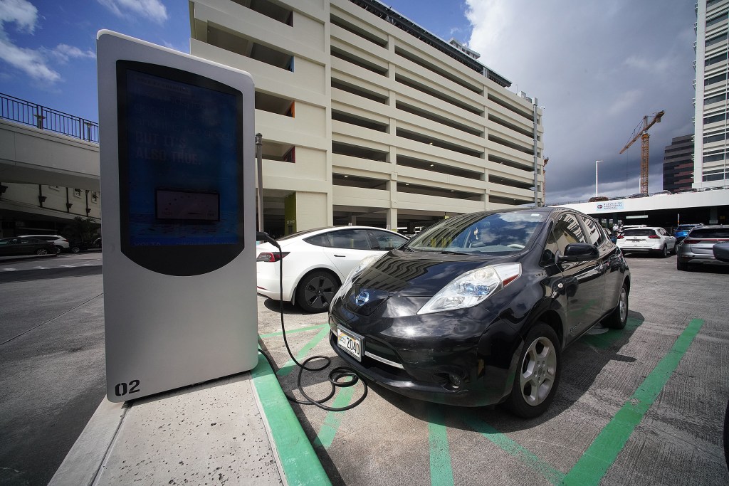 EV electric vehicle chargers at Ala Moana Shopping Center.