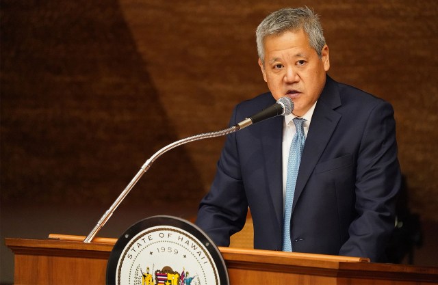 House Speaker Scott Saiki gives a short speech intended for opening day of the legislature.