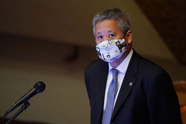 House Speaker Scott Saiki during floor session held at the Capitol during the COVID-19 pandemic. March 9, 2021.