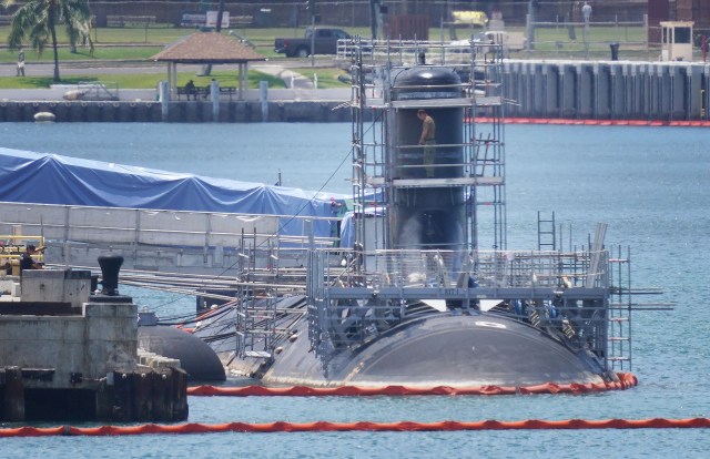 Submarine docked at Joint Base Pearl Harbor-Hickam.