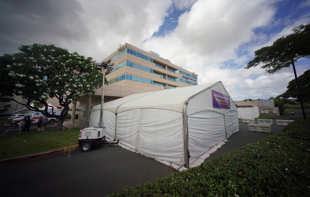 The Queen's Medical Center West Oahu Covid-19 triage tent.