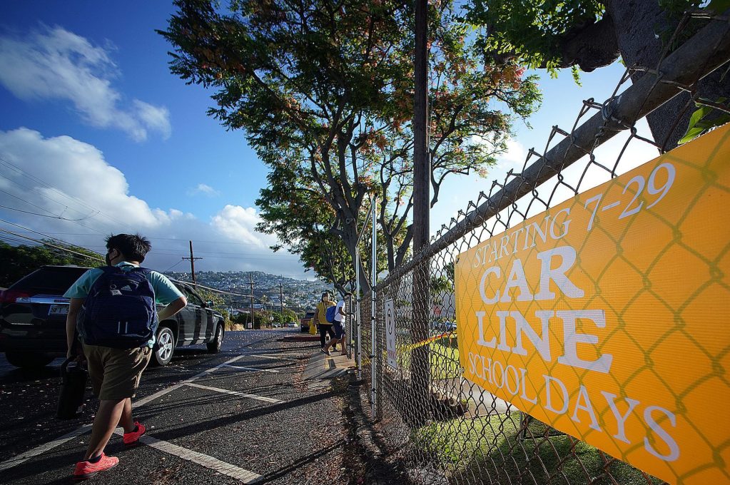 Waialae Elementary Public Charter school started last week as cars lined up dropping off students.