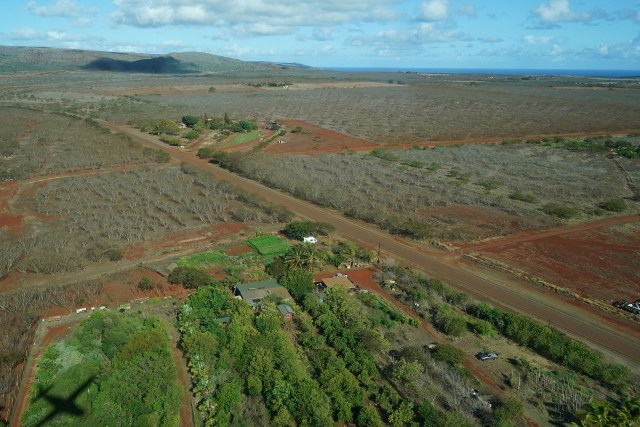Aerial view of DHHL Hawaiian Homestead land located near the Molokai Airport.