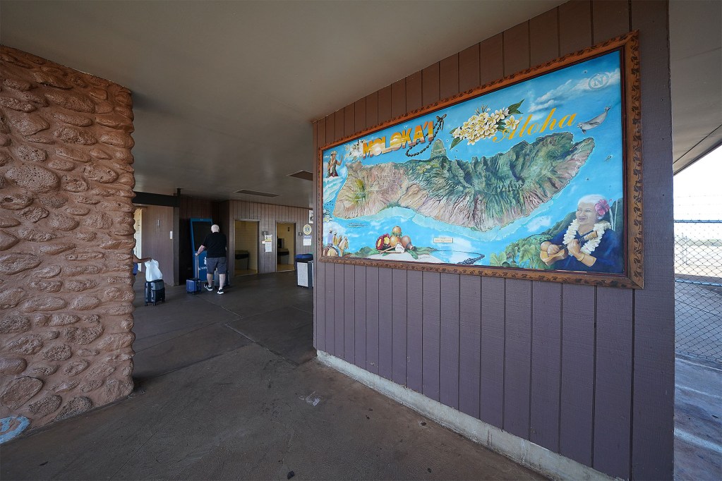 A painted mural of the island of Molokai located at the Molokai Airport.