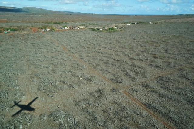 Our aircraft approaches Molokai Airport flying over Department of Hawaiian Home Lands homestead properties.
