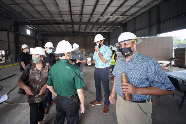 Right, Senator Donovan Dela Cruz and left, Congressman Kai Kahele with left, Senator Michelle Kidani on a short visit to the future site of the Wahiawa Value Added Product Development Center.